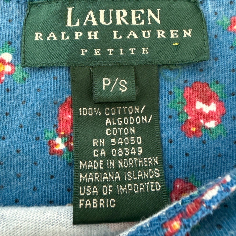 Lauren Ralph Lauren Floral Polka Dot Tank Top Vintage 90s Cotton PS Navy Blue - Picture 6 of 7
